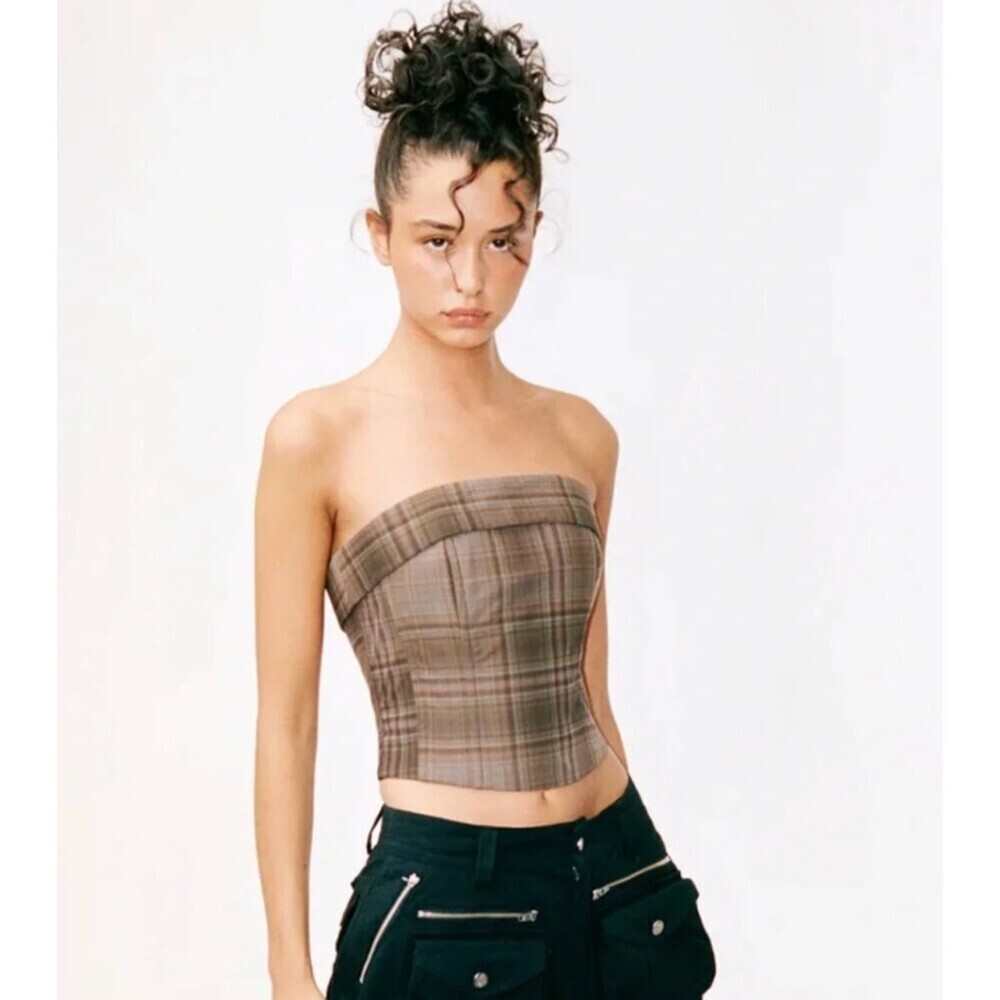 With Jean Carla Corset Top in Brown Plaid Size Small Going Out